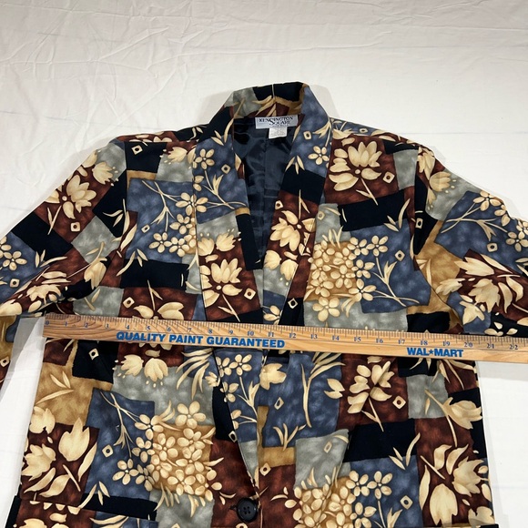 Vintage Kensington Square USA Womens MP Black Brown Floral Single Button Blazer - Picture 2 of 11